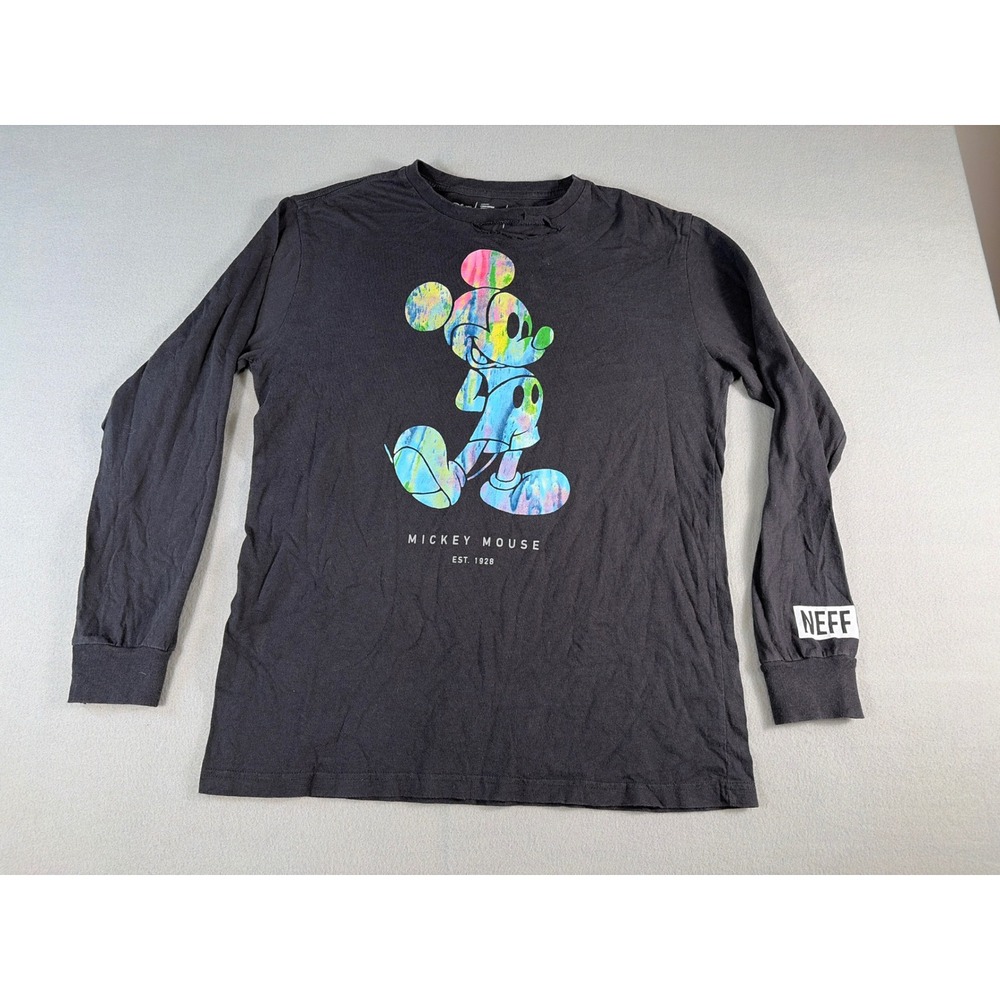 Disney‎ x NEFF Mickey Mouse Long Sleeve Graphic T-Shirt Black Men Medium ripped